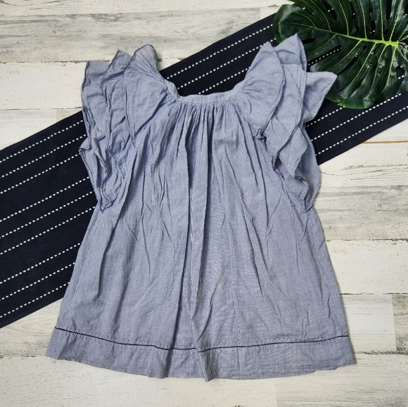 Ulla Johnson Mirco Stripe Layered Flutter Sleeve Blouse Tassels V Neck Size 4 - Picture 7 of 7